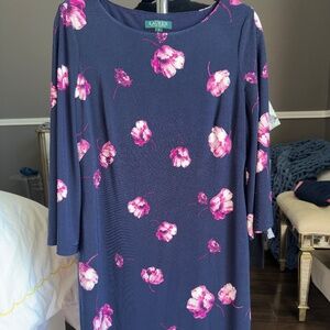 Lauren by Ralph Lauren Women's Floral-Print Shift Dress - Navy/Purple- Size 8